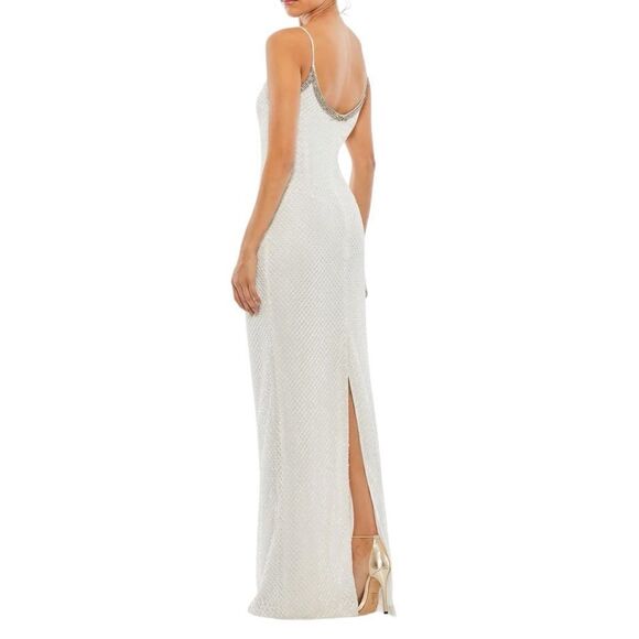 MAC DUGGAL Women’s Beaded Spaghetti Strap Column Gown in the Size 6 in White - Picture 8 of 16